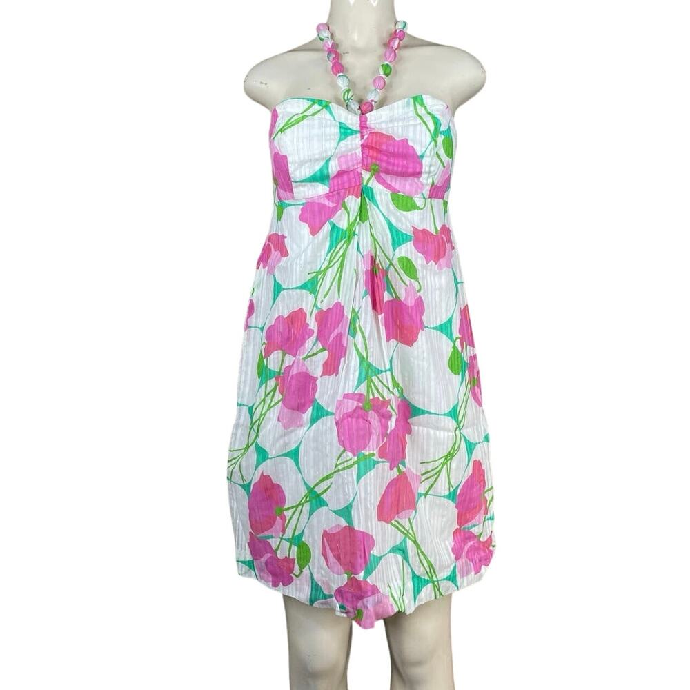 Lilly Pulitzer Betsey Had Me A Blast Strapless Dress Floral Beaded Halter Sz 4 6